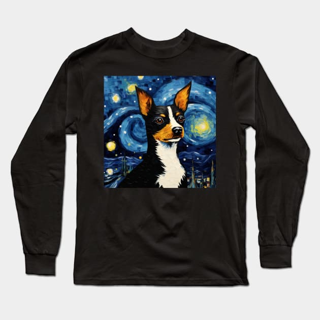 Rat Terrier Starry Night Long Sleeve T-Shirt by NatashaCuteShop